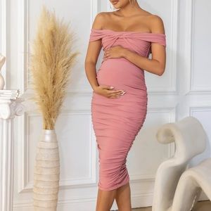 Club L London pink maternity rushed midi dress
